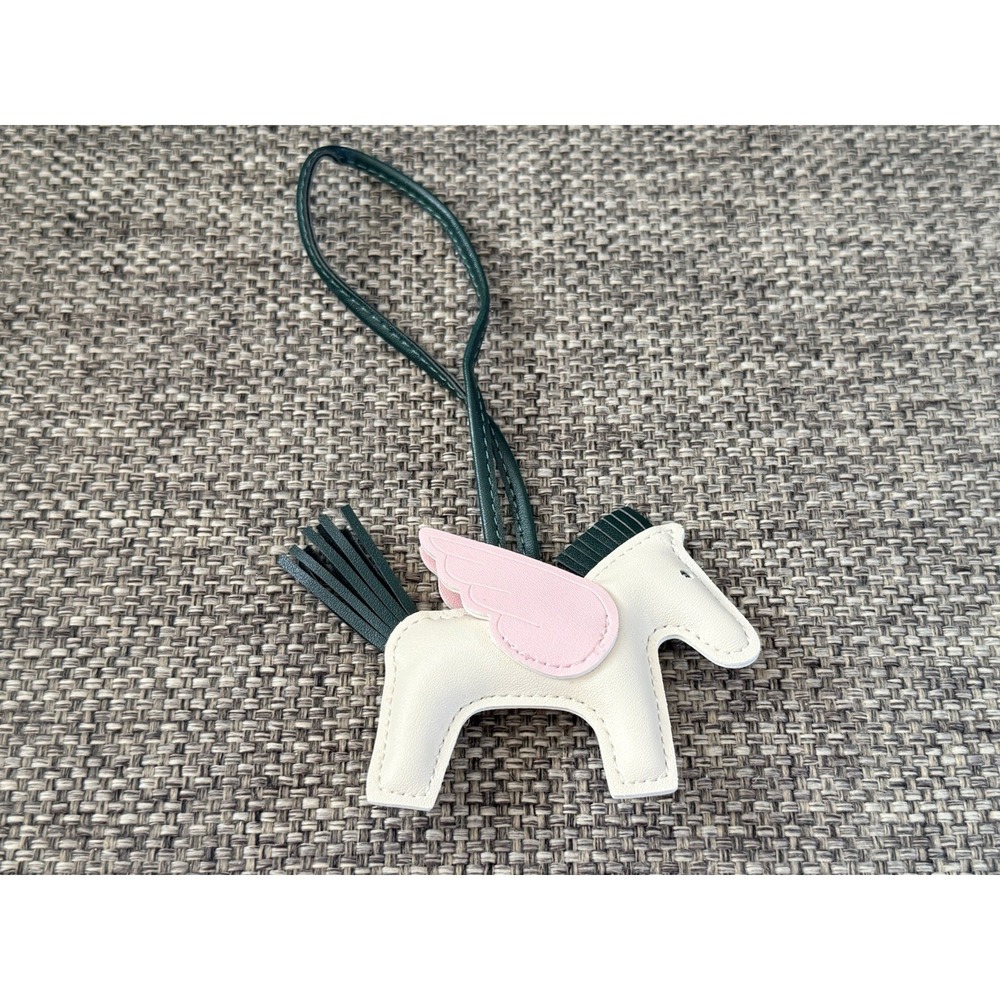 Cream Green Pink Winged Horse Bag Charm Decorative Equestrian Faux Leather NWOT